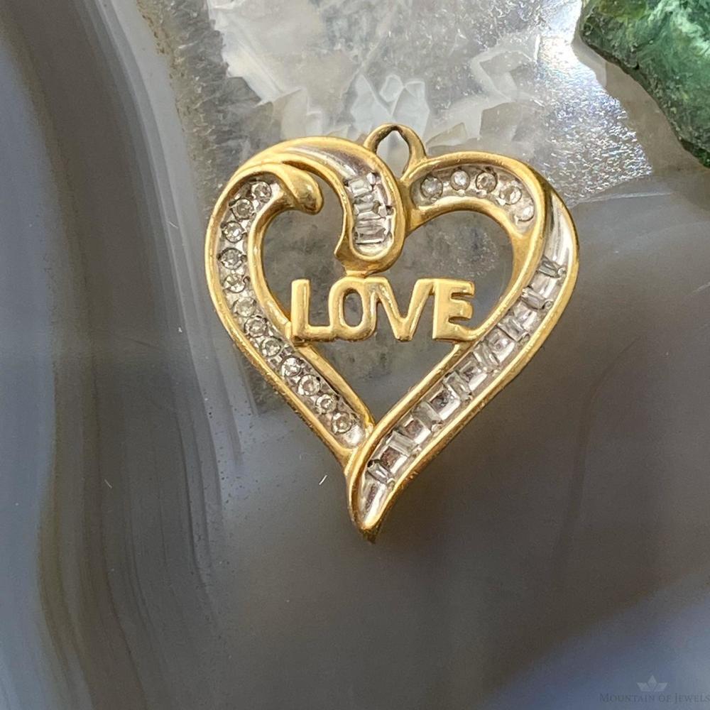 10K Yellow Gold Diamonds LOVE Heart Shape Pendant Necklace For Women - Picture 2 of 9